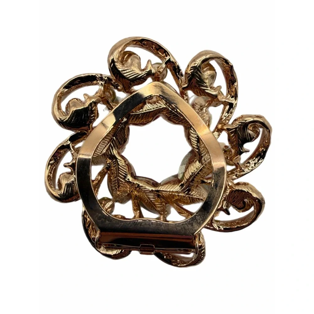 Gold Tone Pink Rhinestone Wreath Scarf Clip Crystal Floral Accessory